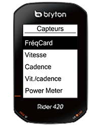 Interface de configuration des capteurs ANT+