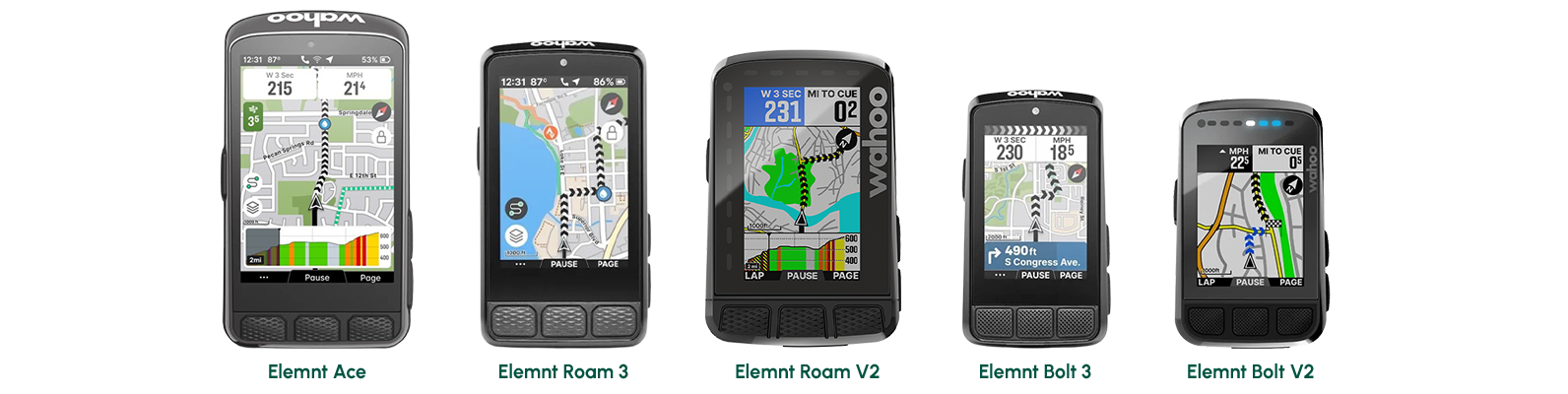 Photo de tous les modèles de compteurs GPS Wahoo Elemnt