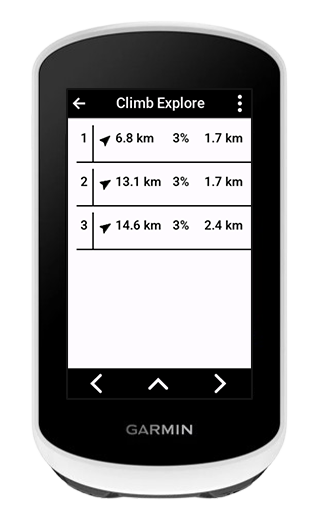 Interface de ClimbPro Explore sur le Garmin Edge Explore 2