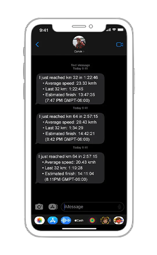 SMS sur un smartphone à propos de la fonctionnalité Livetrack Garmin