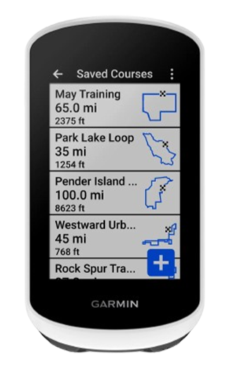 Liste des itinéraires importés sur le Garmin Edge Explore 2