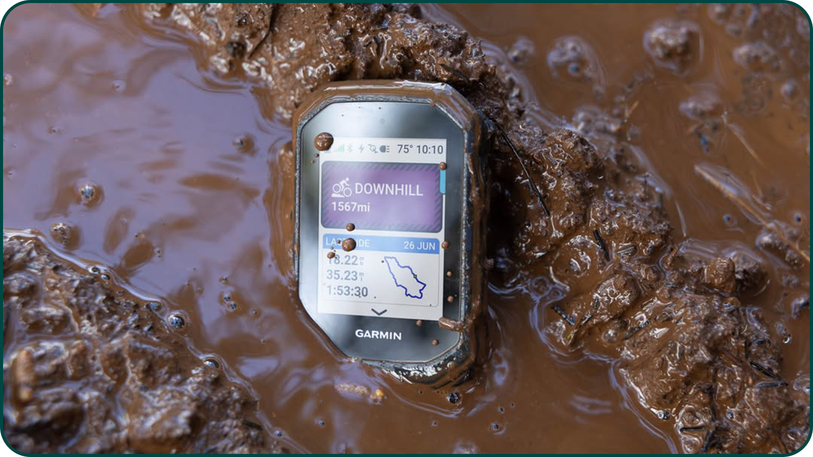 Garmin Edge MTB avec de la boue pour certifié son étanchéité