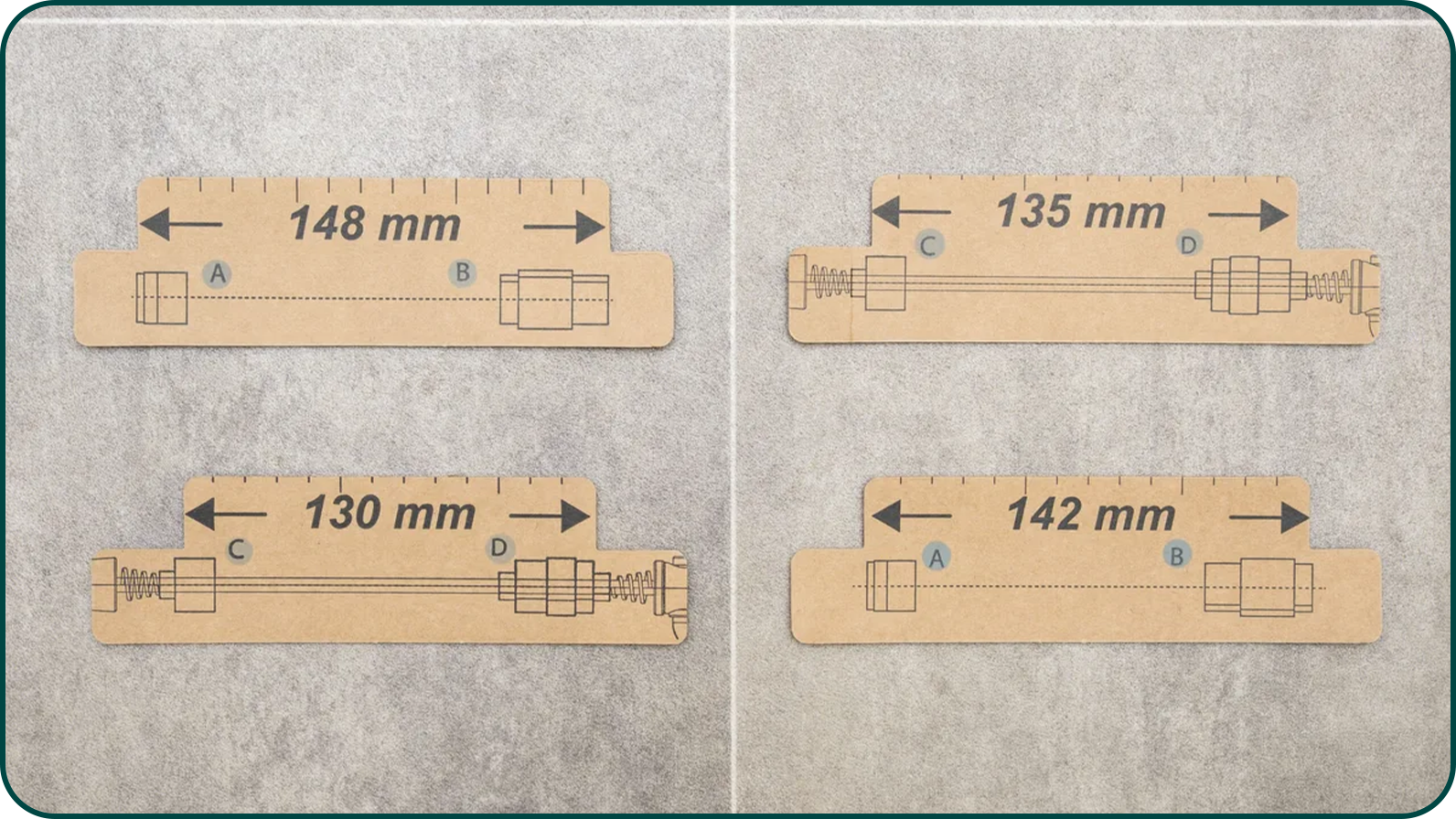 Réglettes en papier pour aider a choisir le système de fixation du Van Rysel D100
