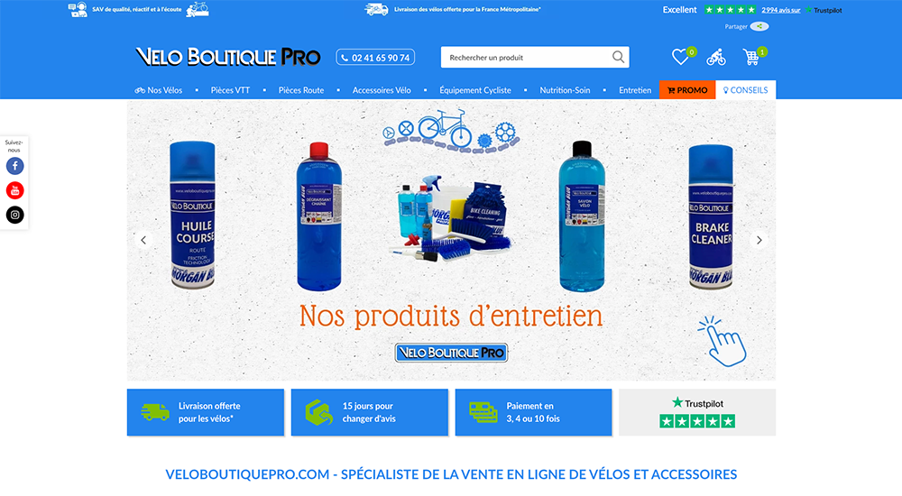 Capture d'écran du site veloboutiquepro.com