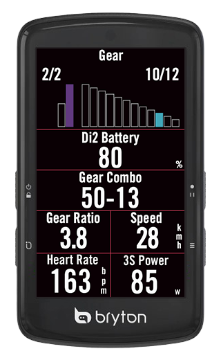 Interface du Di2 du Bryton Rider S810